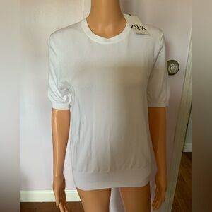 ZARA White Short Sleeve Crewneck Knit Top